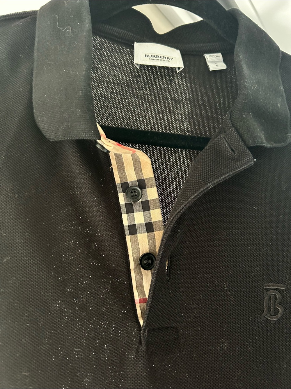 Burberry Black Polo with Signature Check Placket